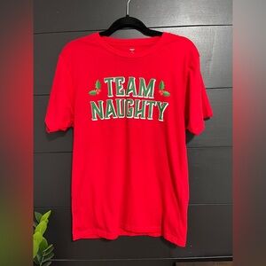 HOLIDAY TIME Team Naughty Christmas Graphic Tee Unisex Adult T-Shirt Sz M NWOT